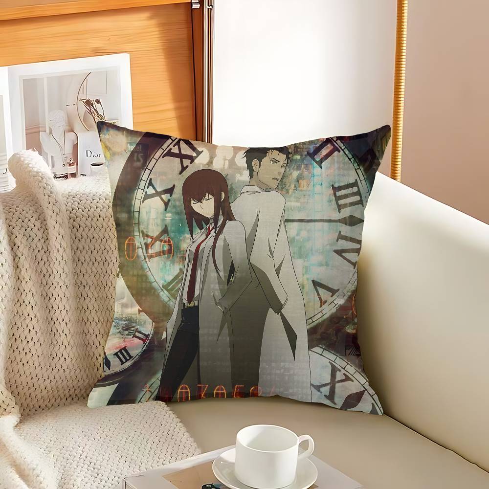 Anime Steins Gate Cushion Cover Car Throw Pillow Case For Sofa Car Christmas Gift 40X40Cm 45X45Cm