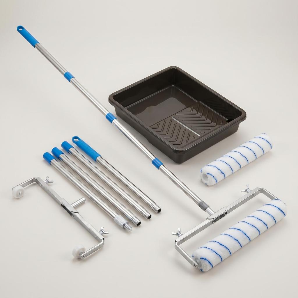 Paint Roller Set with Tray and Extension Pole Adjustable Wide Tool for