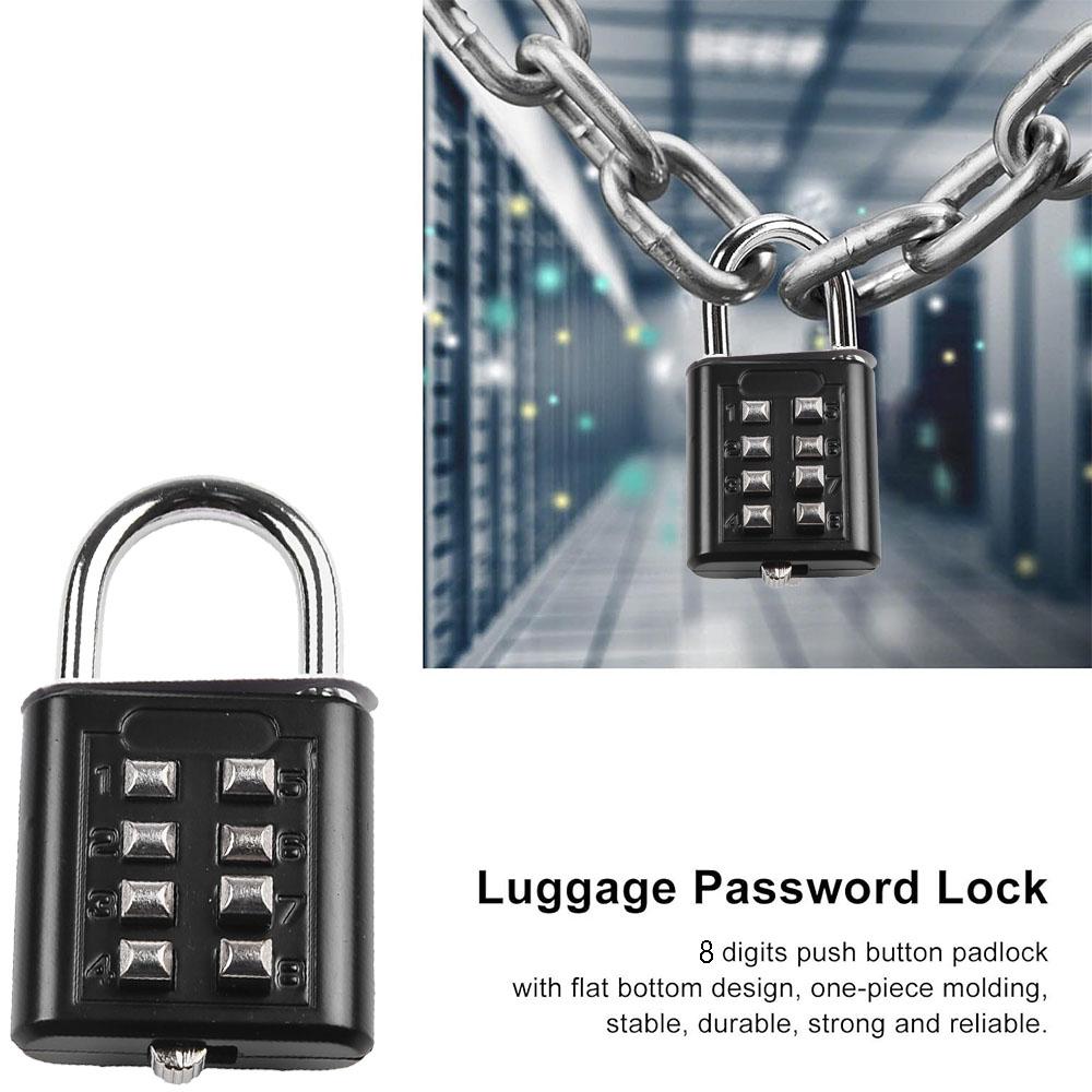 8 Digit Combination Outdoor Padlock Waterproof Zinc Alloy Smart Lock with Key for Travel Luggage Storage Anti-Theft