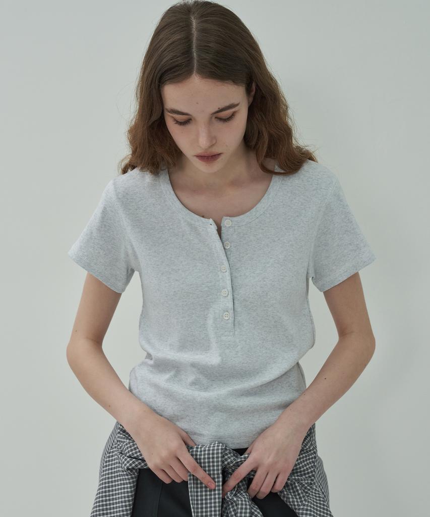 MOTT Henley Neck Half T-Shirt - Melange
