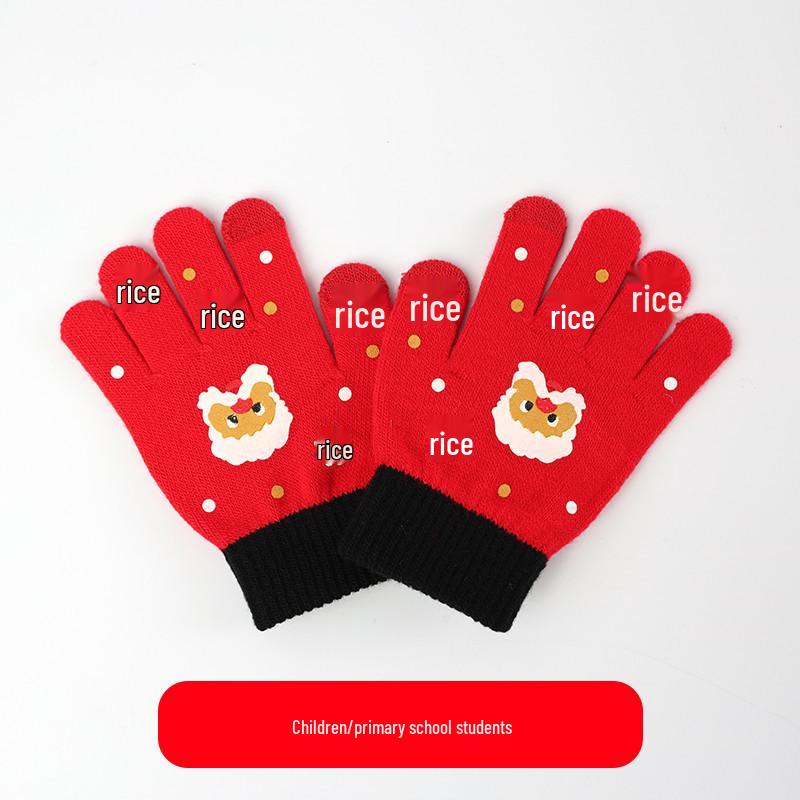 Women's Winter Touchscreen Knitted Cartoon Christmas Gloves – Warm and Thick Five-Finger Design