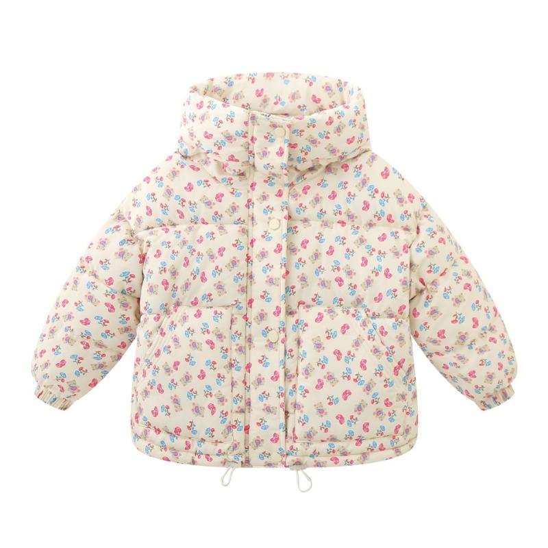 Mädchen Kapuzenmantel mit Blumenmuster aus Baumwolle, wattiert, koreanischer Stil, Winter, dick, warm, Jacke