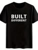 Męska koszulka z grafiką 'Built Different' - Czarna, casualowa, z okrągłym dekoltem, krótkim rękawem, z odważnym białym