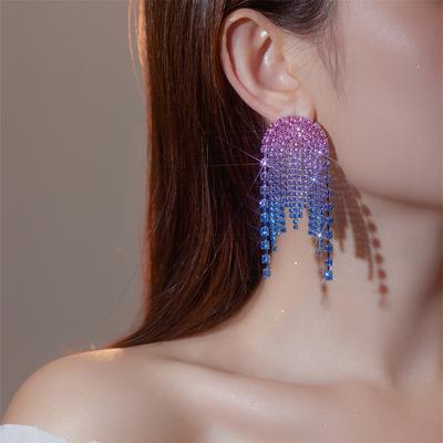 Fashion Dazzling Sparkling Full Diamond Tassel Earrings High-Grade Feeling Temperament Rhinestone Earrings For Women 1 Pair Of Earrings