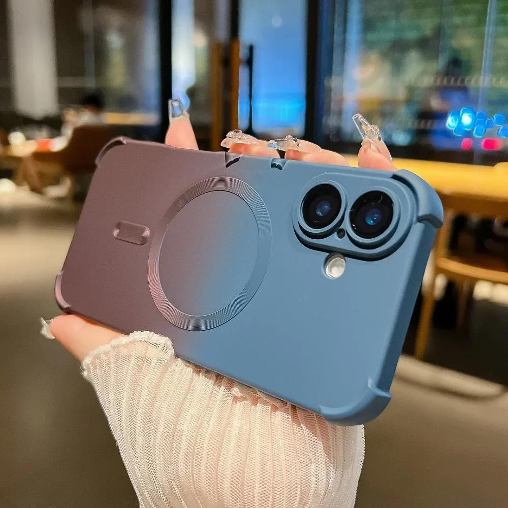 Gradient Color Shockproof For Magsafe Magnetic Phone Case with Camera Lens Protector for iPhone 16 Pro Max 15 14 Plus 13 12