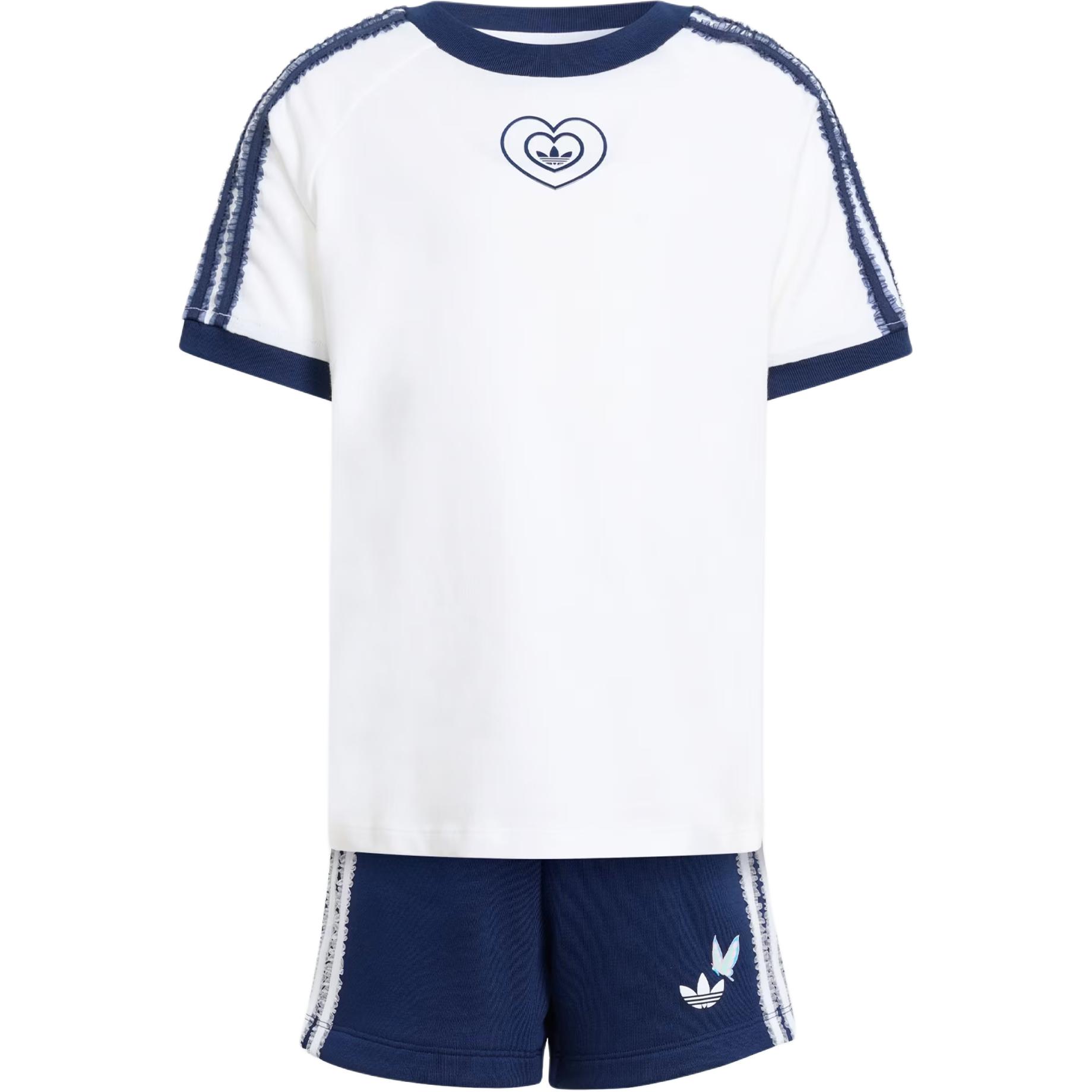 Adidas Originals X Disney Casual Sports Set Logo Striped Loose Round Neck Short Sleeve Shorts Kids sets KE0699 128