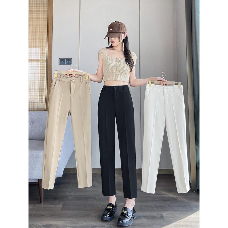 Black Suit Pants for Women, Spring/Summer New Style, Draped Straight Wide-Leg Nine-Point Petite Cigarette Pants, Summer Thin Style