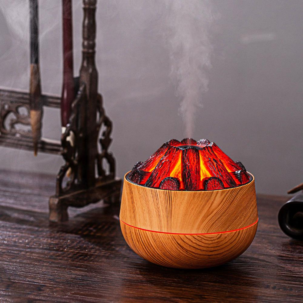 Charcoal Flame Humidifier, Aromatherapy Essential Oil Diffuser, 300ml Mist Ultrasonic Humidifier for Bedroom,Office Night Light