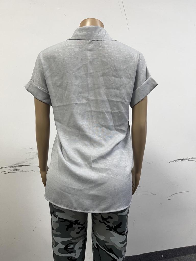 2025 Spring/Summer Women's Chiffon Pocket Button Short Sleeve Shirt - European and American Style Hot Item