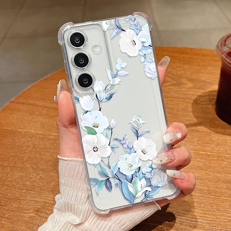 Blumenmuster Handyhülle Für Samsung Galaxy S26 S25 S24 S23 Ultra S22 S26 Plus S21 S24 S25 FE Transparent Stoßfest Weiche Abdeckung
