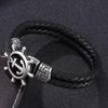 Black Retro Woven Leather Bracelet with Stainless Steel Anchor