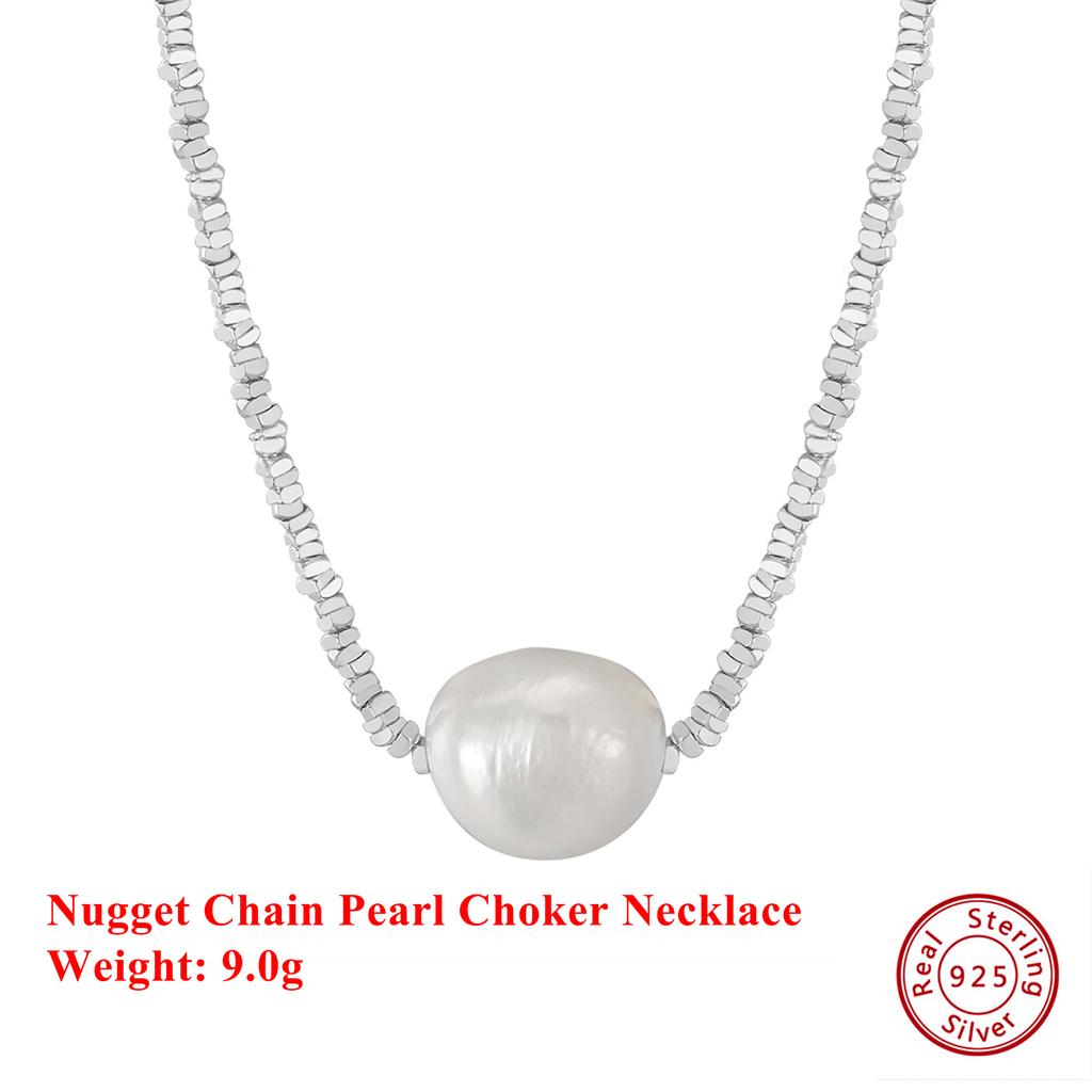 EFFIE QUEEN 925 Pure Silver 14k Gold Nugget Chain Big Pearl Choker Necklace Luxury Jewelry for Women Wedding Banquet Gift GPN36