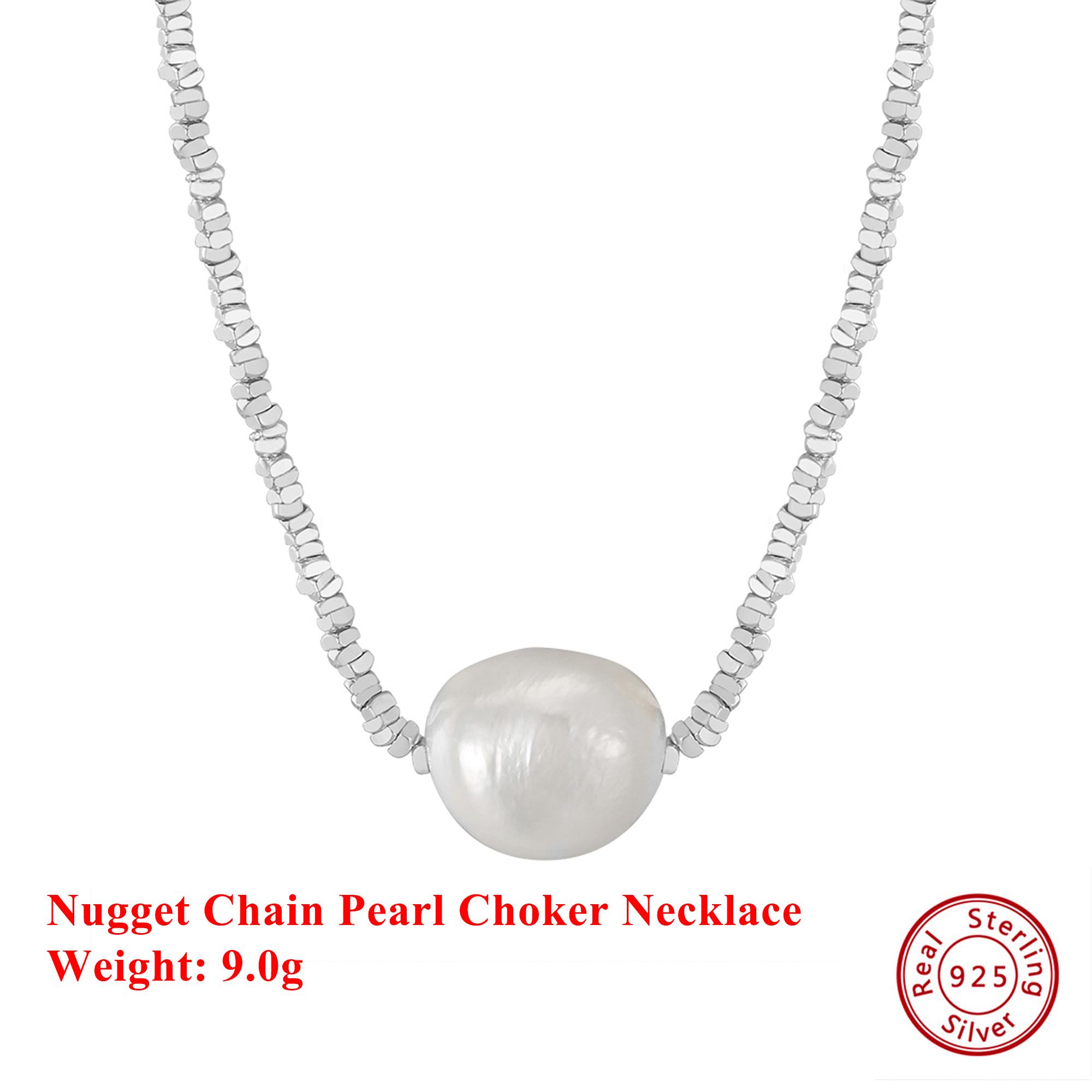 

EFFIE QUEEN 925 Pure Silver 14k Gold Nugget Chain Big Pearl Choker Necklace Luxury Jewelry for Women Wedding Banquet Gift GPN36 серебряный