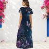 Women Plus Size V Neck Short Sleeve Floral Butterfly Printed Black Straight Long Dress