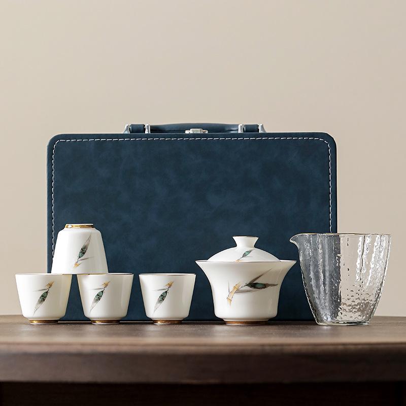 Yangzhi Jade Porcelain Travel Tea Set - Ceramic Kung Fu Teapot with Logo