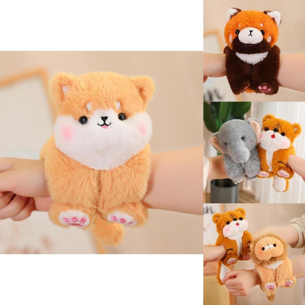 Peluche di Animali Carini con Braccialetto a Scatto Adorabile Elefante e Leone Anello da Mano Bambola di Peluche per Bambini