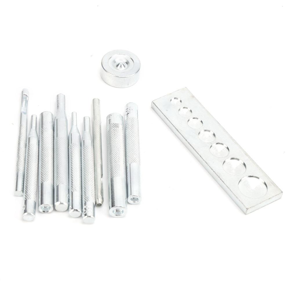 11PCS Stainless Steel Rivet Setter Kit With Base Die Punch Snap Set  For Leather Crafts and Repairs