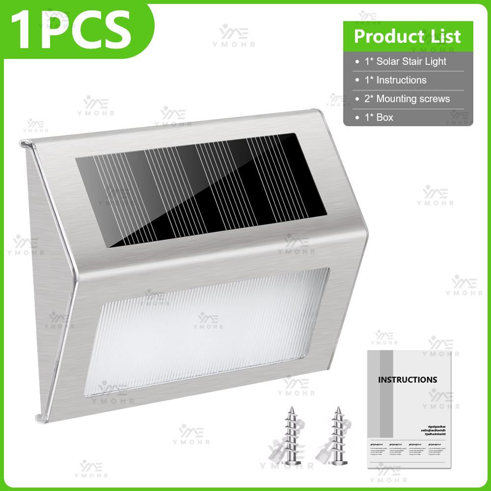 1-8PCS Solar Stainless Steel Step Light Solar Outdoor Lights Waterproof Garden Fence Decoration Wall Lamp for Patio Street Yard