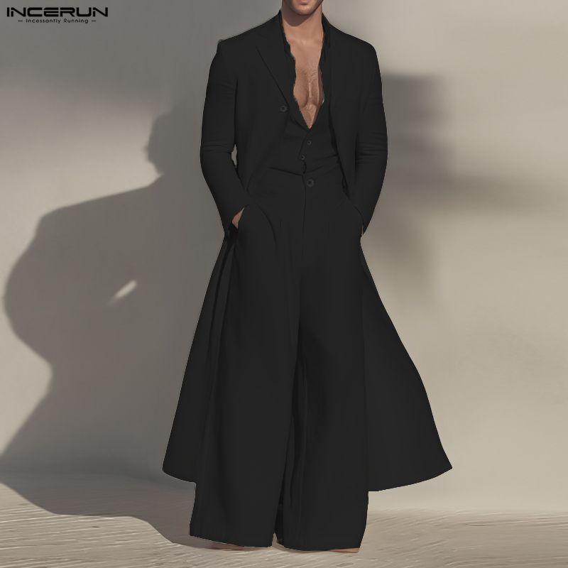 INCERUN Oversized Men Long Sleeve Shirts Long Jumpsuit Casual Two Pieces Sets Outfits