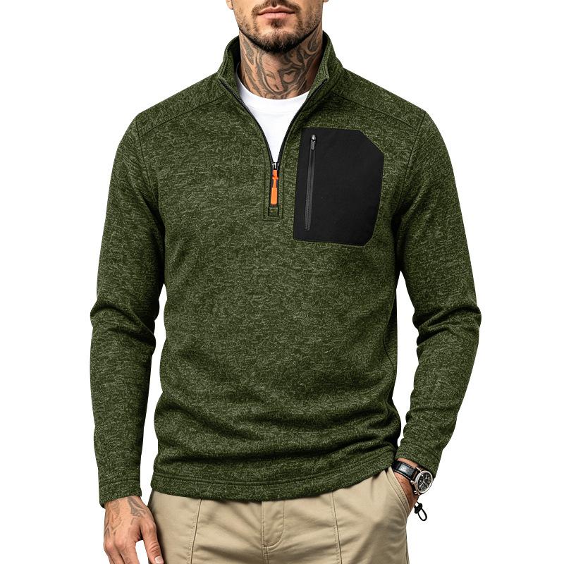 Men Casual Quarter Zip Fleece Sweatshirt Stand Collar Long Sleeve Pullover Outdoor Workout Daily Tops