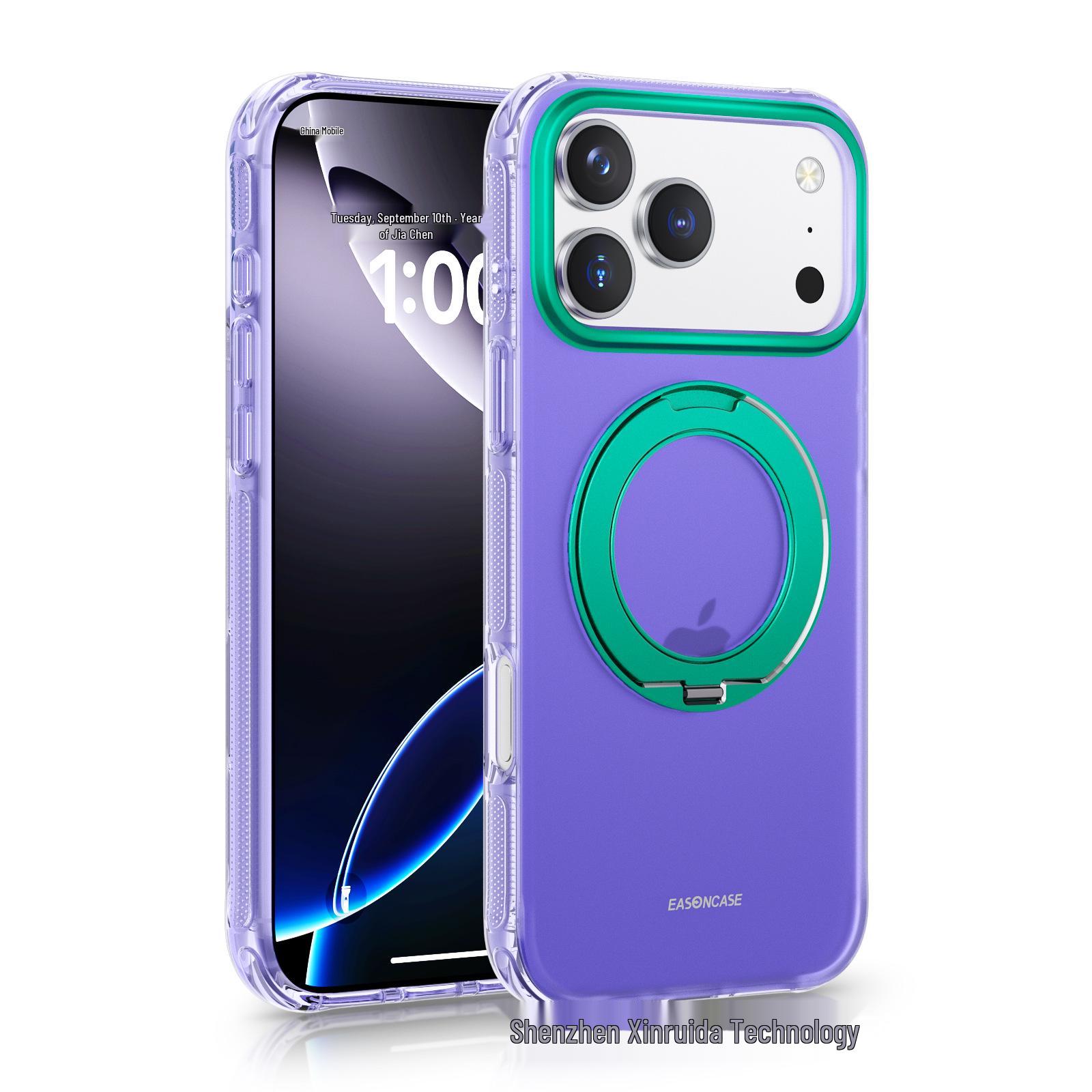 iPhone 17 Pro Max Case: Color Block Airbag Stand, Magnetic, Anti-Drop Protective Cover for iPhone 16 Pro 16 Pro фиолетовый