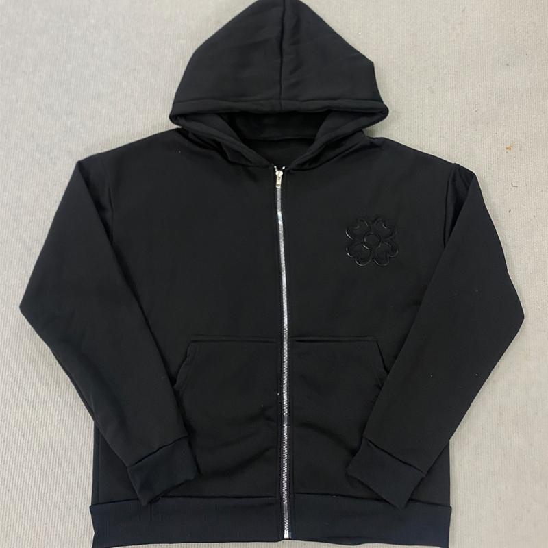 Ретро-стиль Y2K, однотонная повседневная свободная толстовка с капюшоном и застежкой-молнией. S чёрный