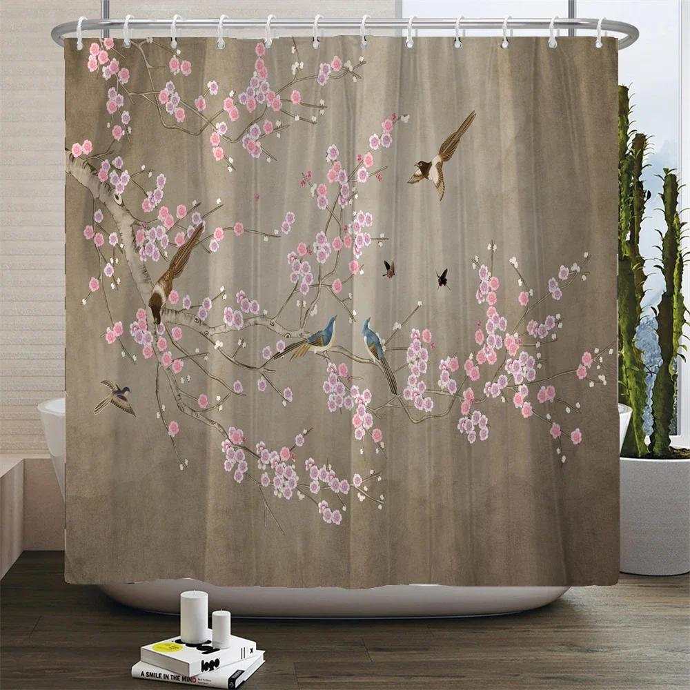 Floral Tulip Printing Flower Shower Curtain Waterproof Polyester Fabric Bathroom Curtain With Hooks 180x180cm Decorative Curtain