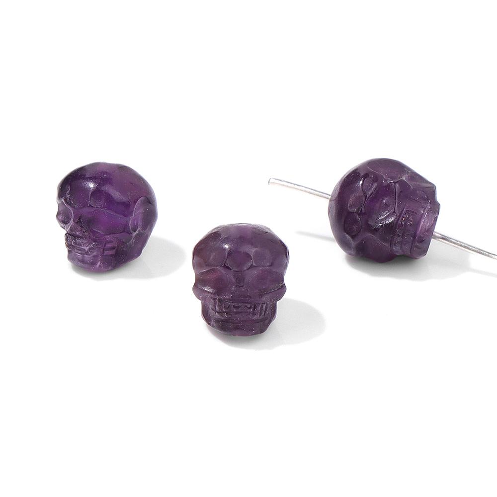 Mini Skull Head Statue Natural Stone Spacer Beads Charm Healing Crystals Reiki Carved Witchcraft Figurine Mineral Accessory Gift