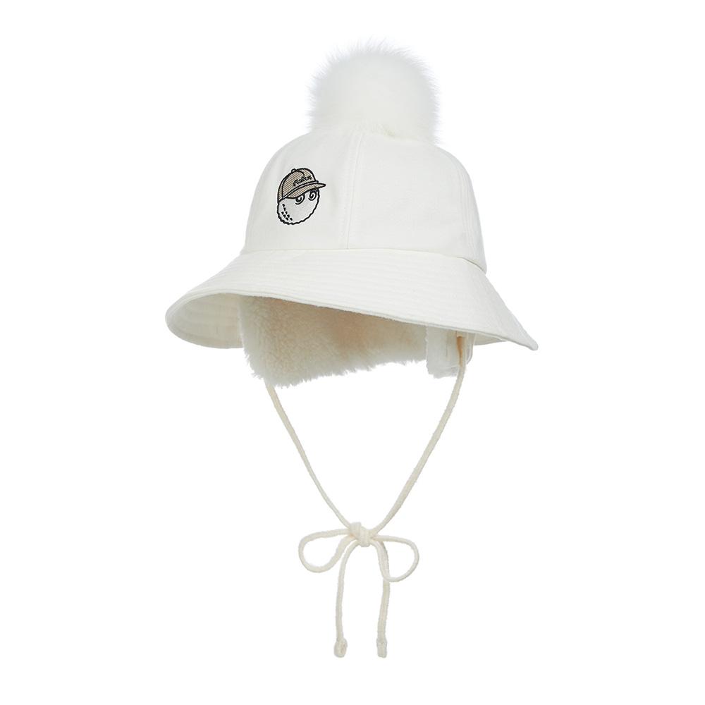 MALBON GOLF Real Fur Pom-Pom Wool Earmuff Bucket Hat Ivory (Woman)