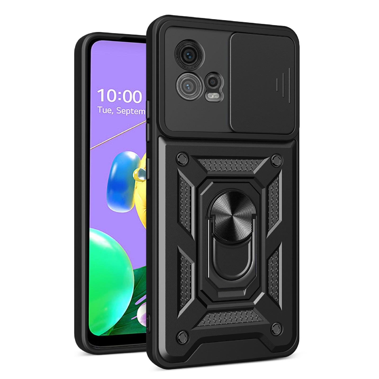 

Для Motorola Moto G72 4G Чехол-подставка для телефона из ПК+ТПУ со сдвижной защитой камеры Black