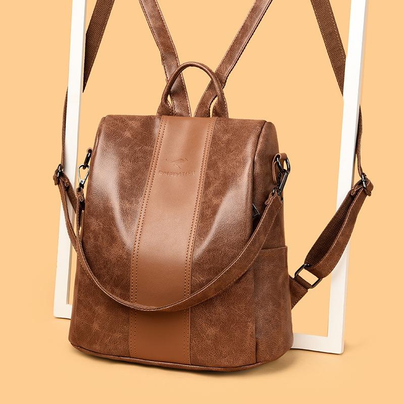 New Women's Bag Soft Leather Texture Backpack Large Capacity Simple Schoolbag Women's Travel Schoolbag Leisure Commuter Bag