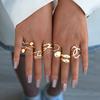 6 Pcs Smooth Geometric Shape Exaggerated Fashion Ring Set Retro Vintage Gold Color Classic Asymmetrical Hollow Rings For Women
