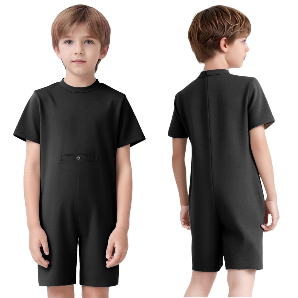 Easy Change Kids Jumpsuit Back Invisible Zipper & Button Hole Adaptive Clothing for Special Needs
