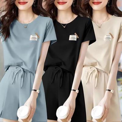 European and American Style Leisure Sports Set Women's Summer Fashion T-shirt Shorts Two Piece Set