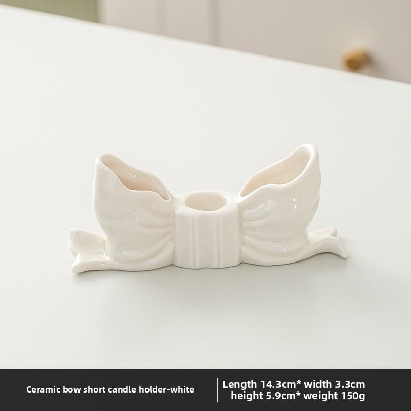 Bow Tie Ceramic Candle Holder Bow Taper Candle Stand for Wedding Home Bedroom Party Romantic Decor Aromatherapy Candle Stand белый