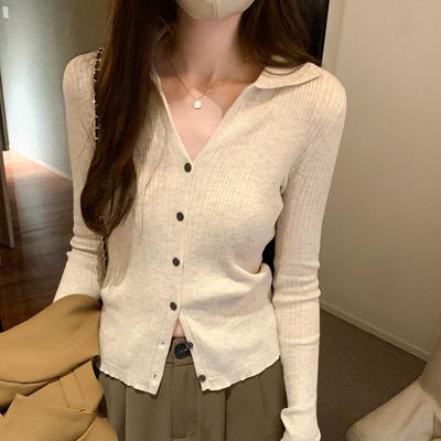 Korean Style Solid Color Sweater for Women Autumn New Cardigan Sweater Jacket Slim Fit Versatile Long-sleeved Top