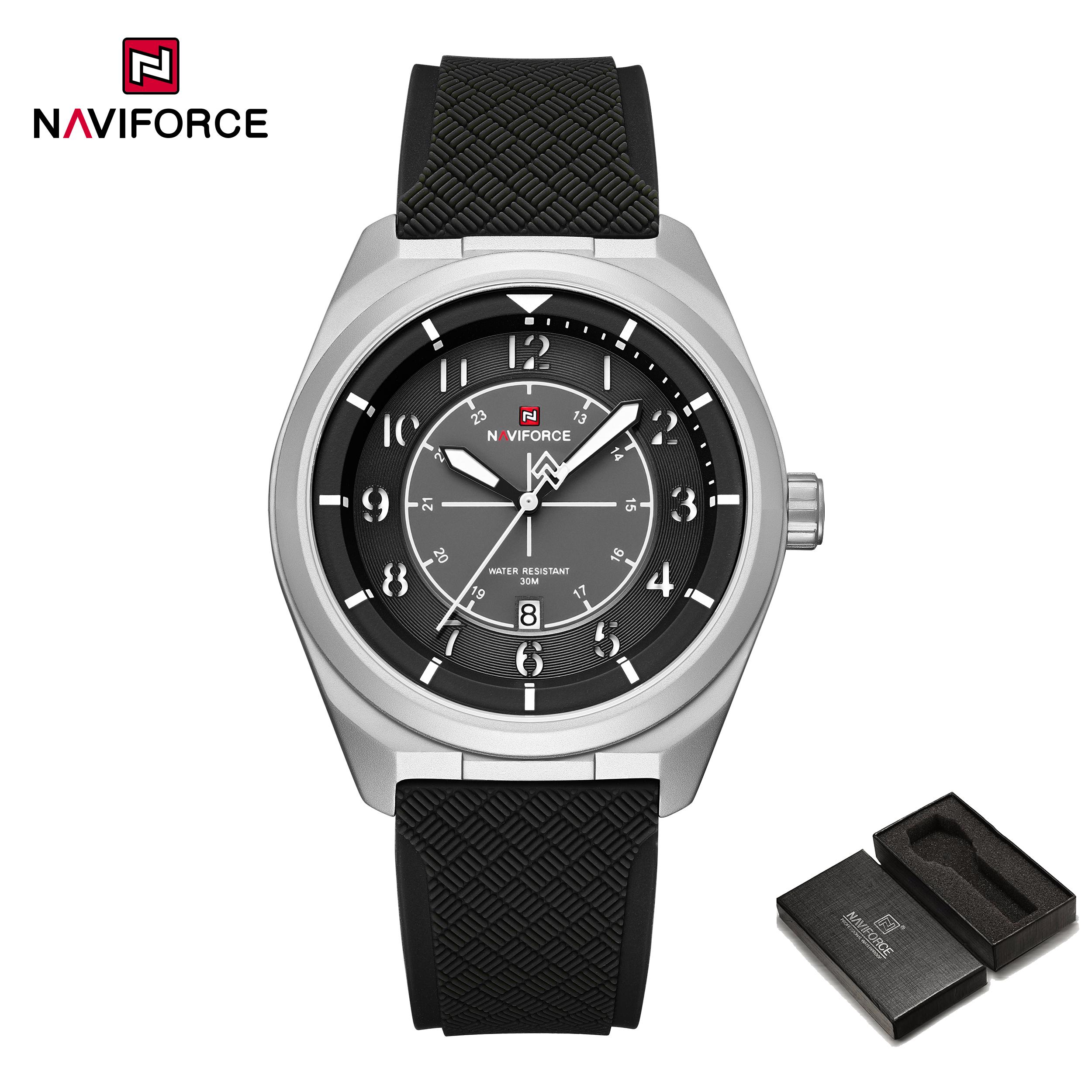 

NAVIFORCE Original Men Quartz Watch Lightweight Slicone Strap Calendar Waterproof 3ATM Round Watchcase Casual Fashion Men Watch NF9281T чёрный/серебряный