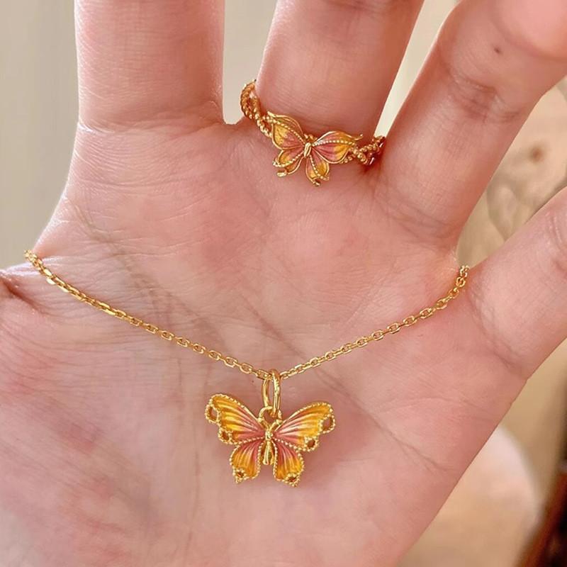 Elegant Vintage Gold Butterfly Ring For Women Featuring Unique Twisted Enamel And Open Design