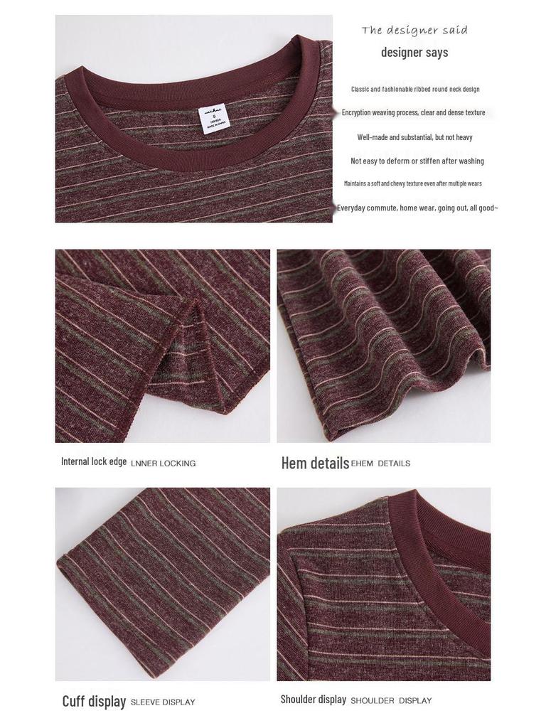 Korean Style Women's Slim Fit Striped Long Sleeve Round Neck T-shirt for Autumn/Winter