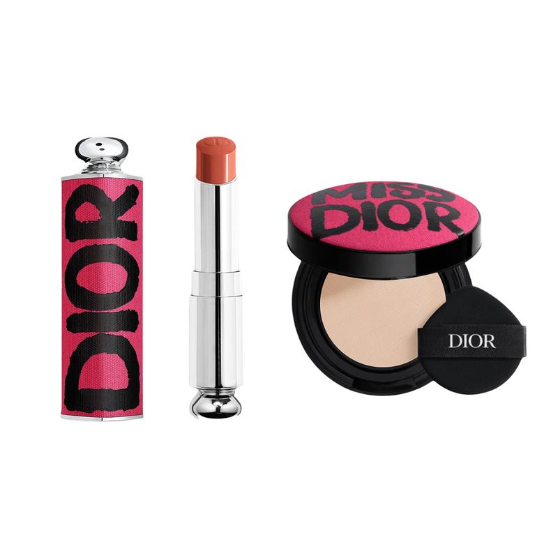 DIOR Stunning Pink Limited Satin Lock Cushion Charm Lipstick Makeup Set Creamy Skin Silky Natural Boosting Color Lipstick #524+Refill #0N