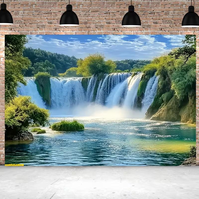 2D Green Nature Waterfall Scenic Backdrop Travel Portrait Photography Background Cloth