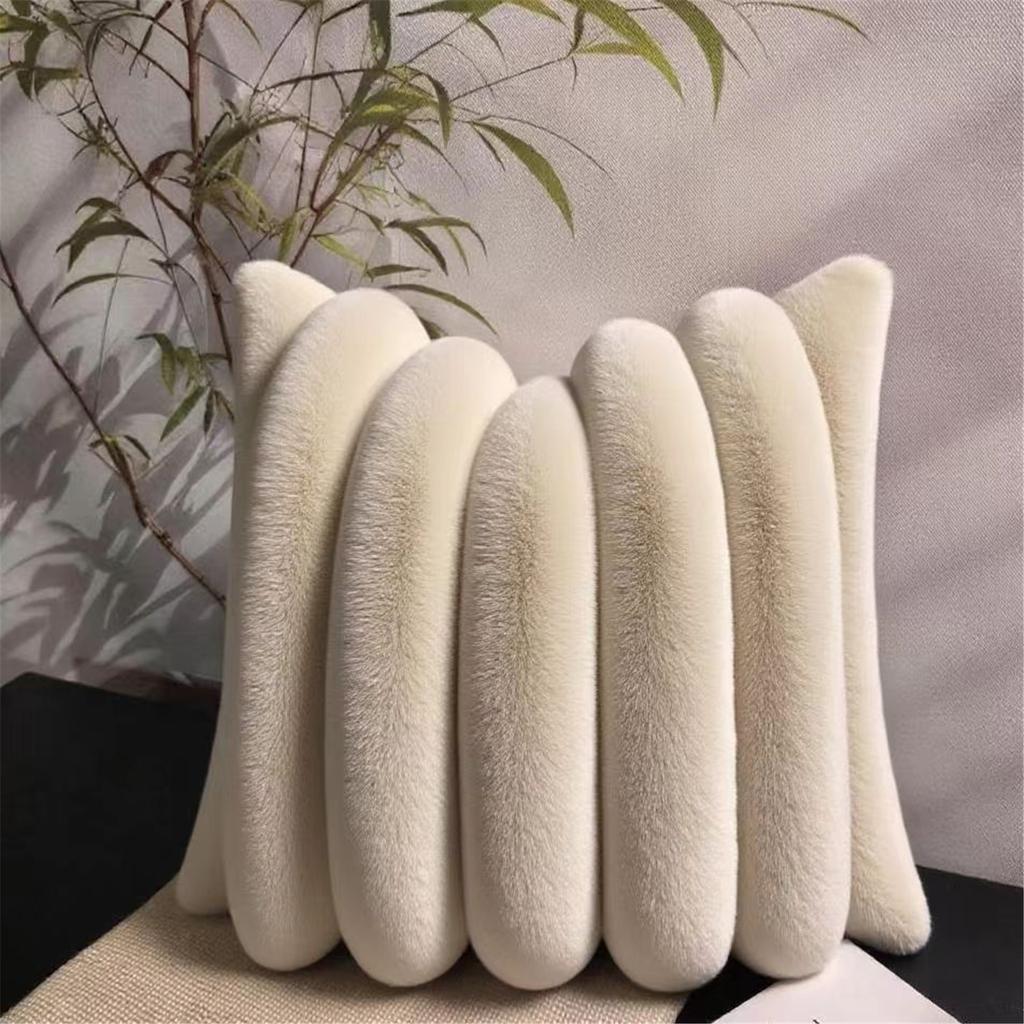 Ultra Soft Rabbit Faux Fur Pillow Cover With 3D Wide Stripe Design For Living Room Bedroom Decor