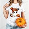 Cute-Ghost-Pumpkin Spice Fall Halloween Design Graphic T-Shirt Oversized Tee for Women Unisex Wear Blouse Spooky Season Gifts