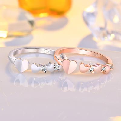 Fashion Ladies Crystal Open Love Heart Rings Jewelry