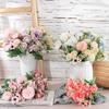 Artificial Mixed Flower Realistic Pan Weaving Tea Rose Chrysanthemum Silk Fake Bouquet for Wedding