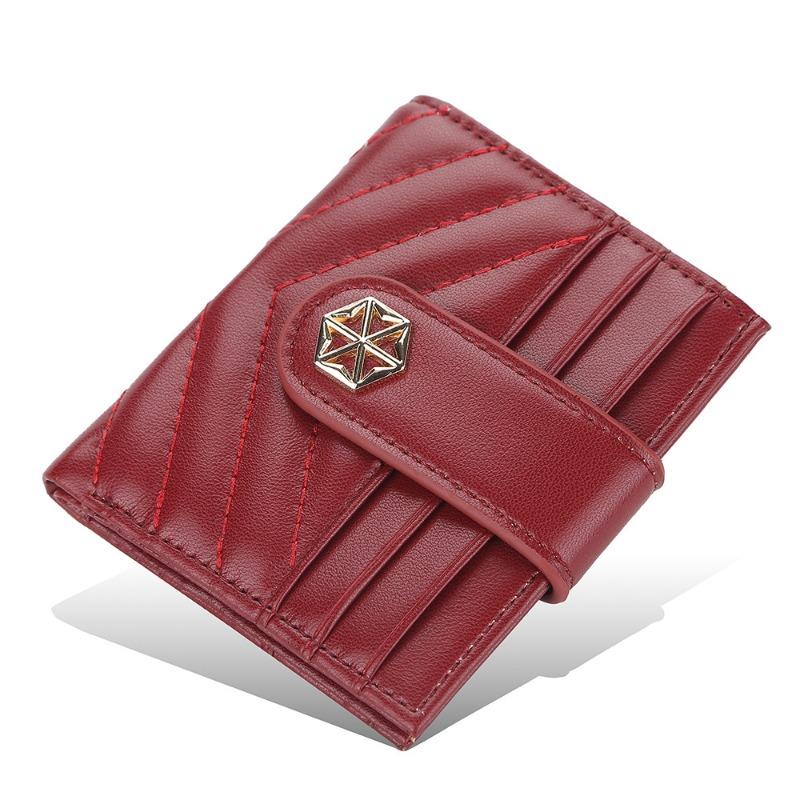 

E New Women s Card Bag Embossed Multi-Card Position Buckle Bank Card Cover Stylish Small Wallet Female темно-красного