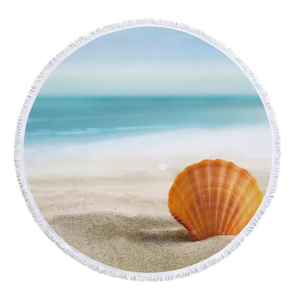 Summer Microfiber Beach Towel Palm Tree Sea Landscape Mat Toallas Hawaii Round Beach Bed Sheet Swimming Yoga Travel Bath Towels
