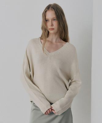 LEFTSEOUL Wool Blend Loose Fit V-Neck Knit [Cream]
