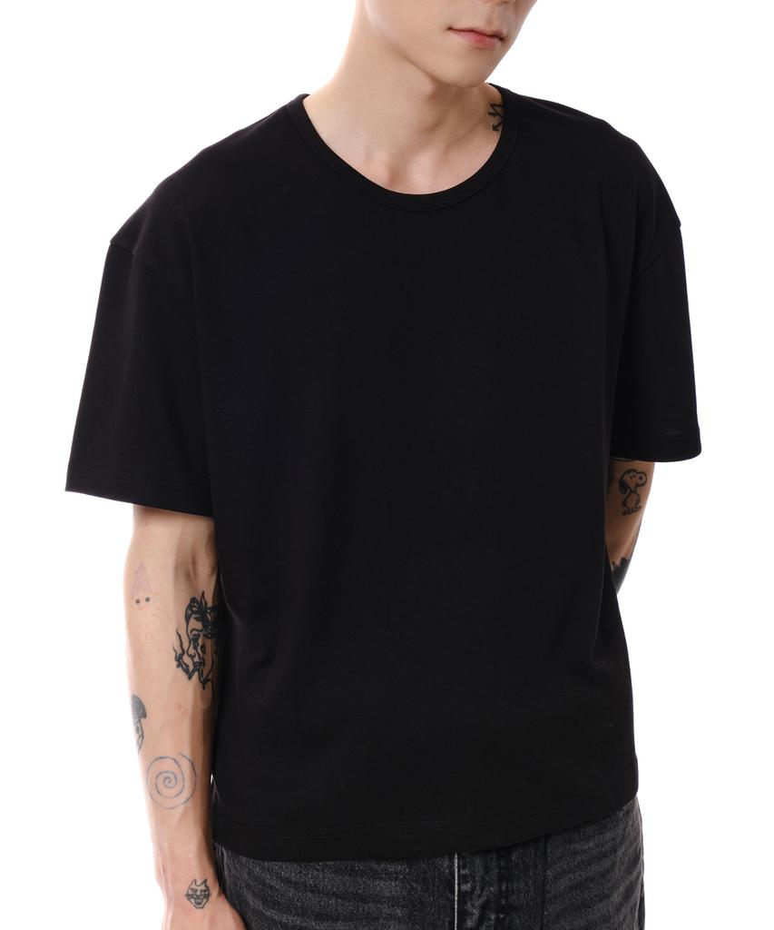 Daibeuin Uniform Semi Crop U Neck T-Shirts (Black)