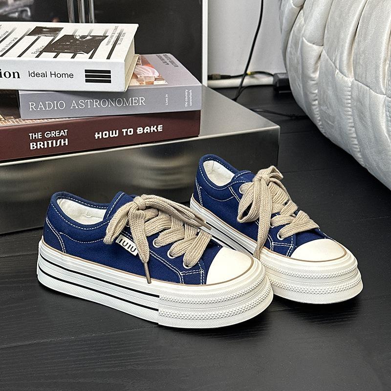 6 Autumn New Platform Canvas Shoes Versatile Classic Heightening Cloth Shoes Daily Wear Round Head White Shoes